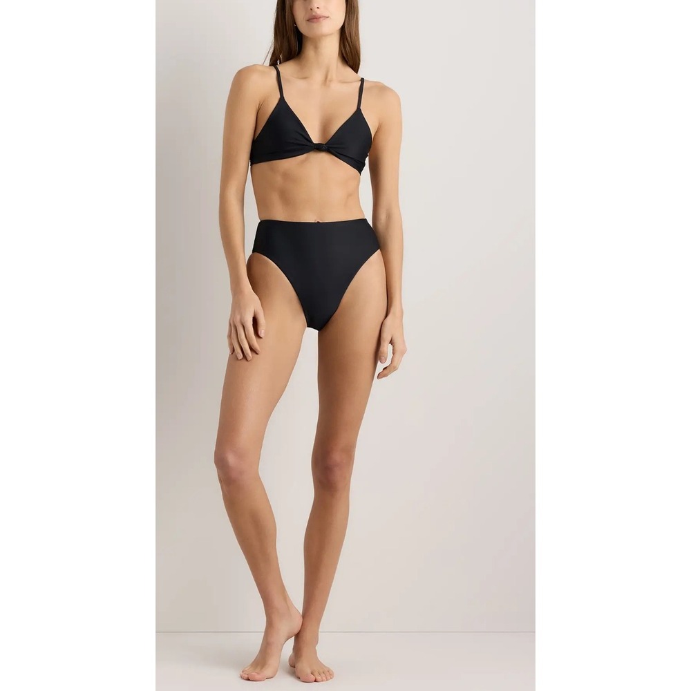 NWT Quince Italian High-Rise High-Leg Bikini Bottom, Black, Sz S